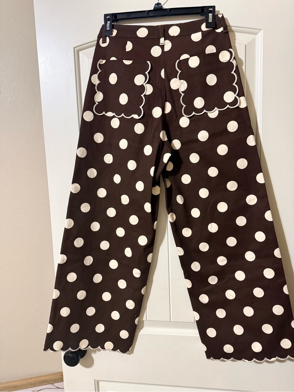 ENTRO Polka Dot Brown & Cream Scalloped Hem Pants - Picture 3 of 5